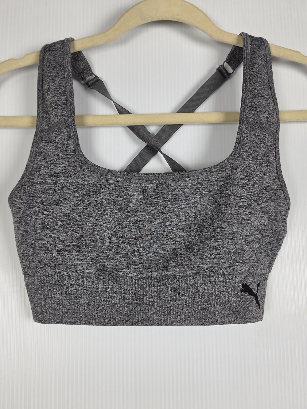 Puma Gray Heather Seamless Sports Bra with Crisscross Adjustable Straps